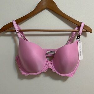 Victoria’s Secret underwire bra size 36D solid pink lace center bow feminine NWT